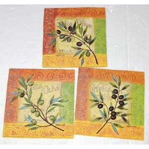 3 Pc Set Olives Du Midi Series by Delphine Corbin Wall Art Resin Trivets Olives